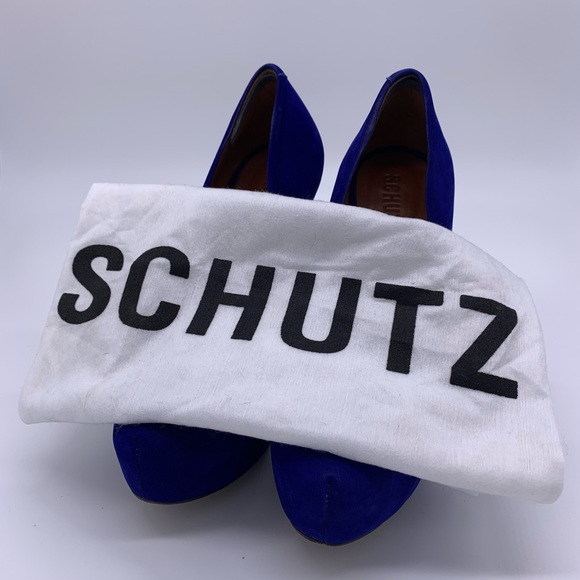 Schutz Ultra High Blue Suede Pumps Studded Heels - Picture 8 of 8